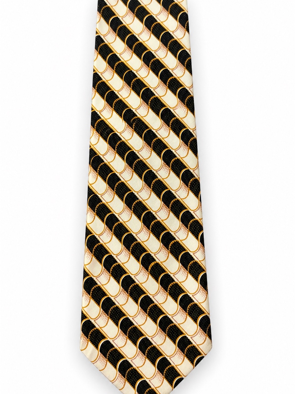 Vintage Wide Silk Tie 4 Inch Art Deco Geometric Black Gold Cream Retro Classic